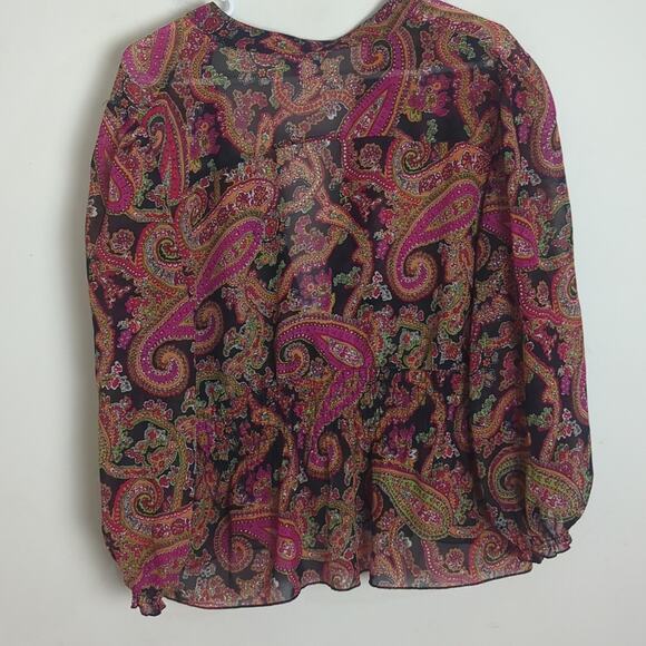 Boho Paisley Lightweight Semi-Sheer Tie Front Top Cardigan Women's Size Large - Picture 7 of 9